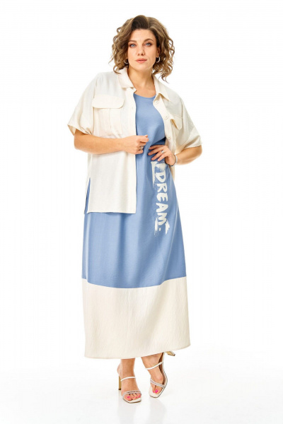 Блуза, платье VI ORO VR-1256 голубой-молочный - фото 7