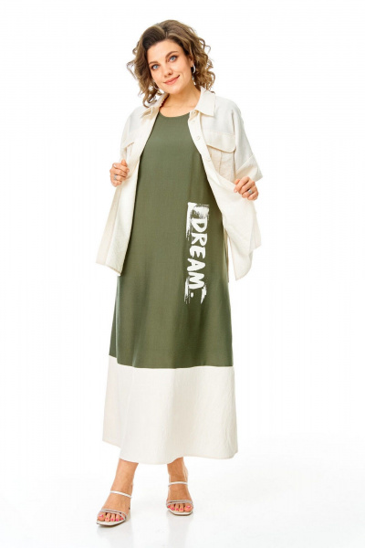 Блуза, платье VI ORO VR-1256 олива-молочный - фото 20