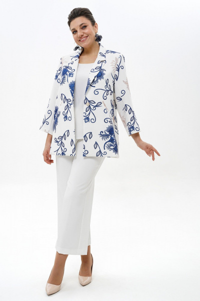 Блуза, брюки, жакет Alani Collection 2500 бело-синий - фото 6