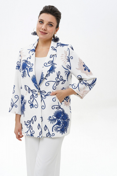 Блуза, брюки, жакет Alani Collection 2500 бело-синий - фото 4