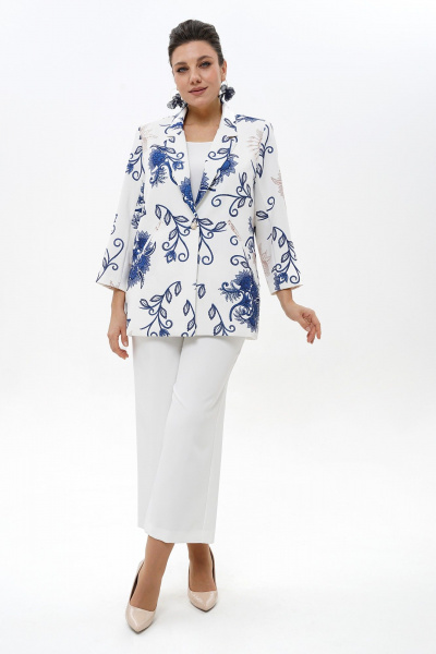 Блуза, брюки, жакет Alani Collection 2500 бело-синий - фото 1