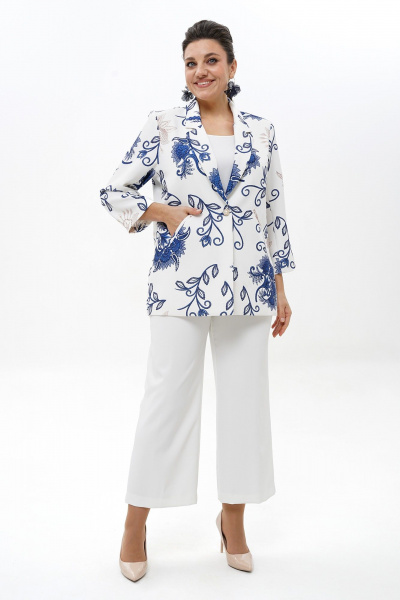 Блуза, брюки, жакет Alani Collection 2500 бело-синий - фото 2