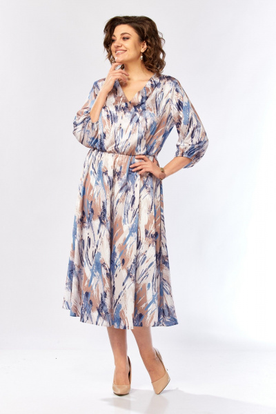 Платье Элль-стиль 2462 бежево-голубой_принт - фото 19