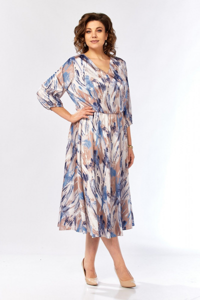 Платье Элль-стиль 2462 бежево-голубой_принт - фото 12