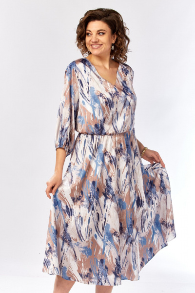 Платье Элль-стиль 2462 бежево-голубой_принт - фото 10