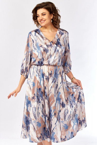 Платье Элль-стиль 2462 бежево-голубой_принт - фото 9