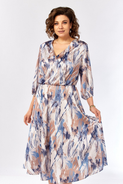 Платье Элль-стиль 2462 бежево-голубой_принт - фото 4