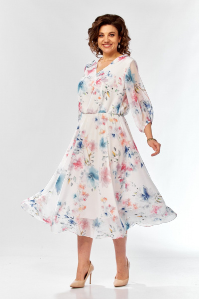 Платье Элль-стиль 2463 белый_принт_цветы - фото 7