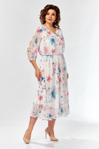 Платье Элль-стиль 2463 белый_принт_цветы - фото 5