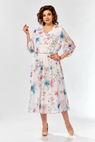 Платье Элль-стиль 2463 белый_принт_цветы - фото 2