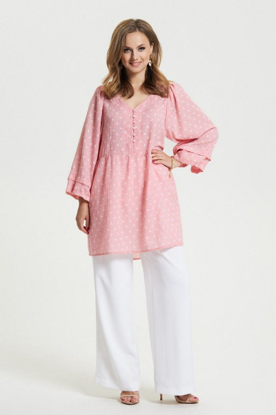 Блуза, брюки TEZA 2654 розовый-белый - фото 1