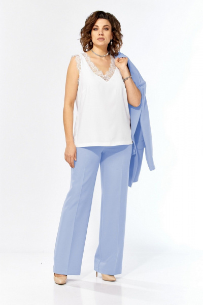 Брюки, жакет, топ Милора-стиль 1367 голубой+белый - фото 1
