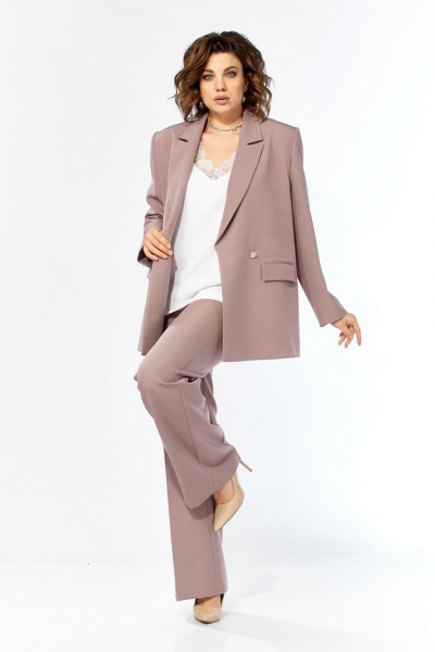 Брюки, жакет, топ Милора-стиль 1367 пудра+белый - фото 6