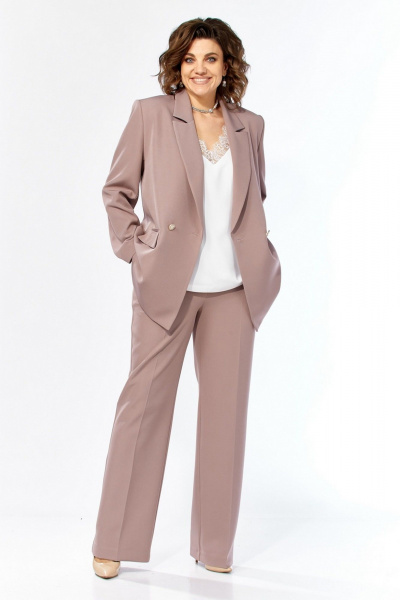 Брюки, жакет, топ Милора-стиль 1367 пудра+белый - фото 4