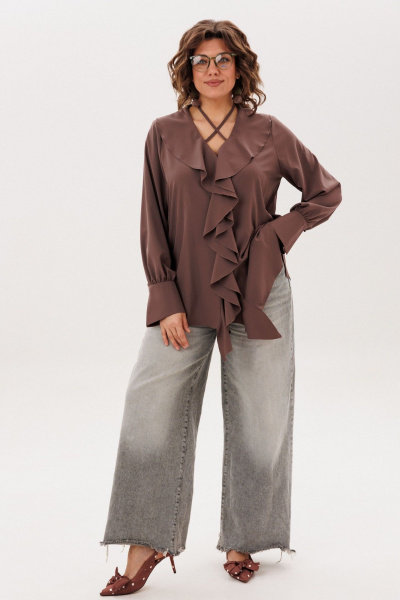 Блуза, болеро Anelli 1679-1 молочный-шоколад - фото 4