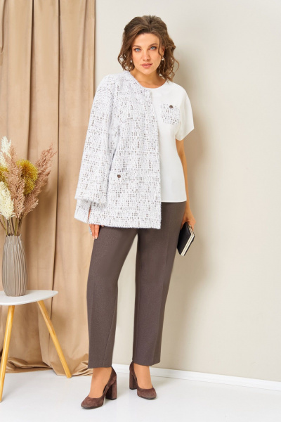 Блуза, брюки, жакет VOLNA 1439 бежевый - фото 3