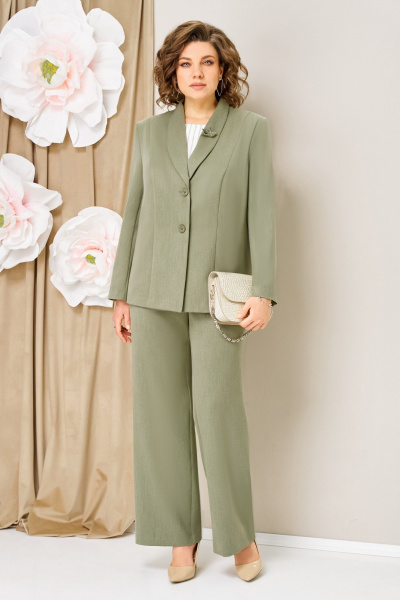 Блуза, брюки, жакет VOLNA 1462 олива - фото 4