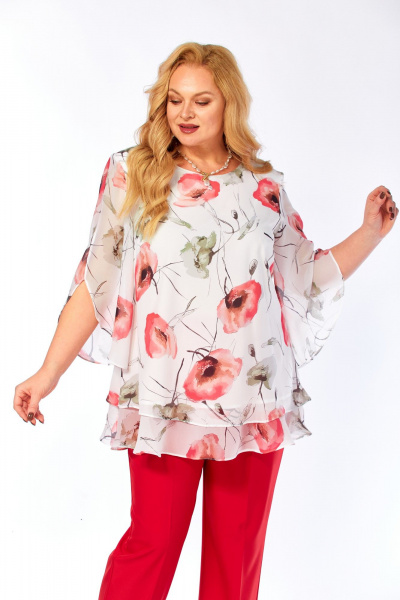 Блуза Элль-стиль 2213/13а белый_принт_маки - фото 6