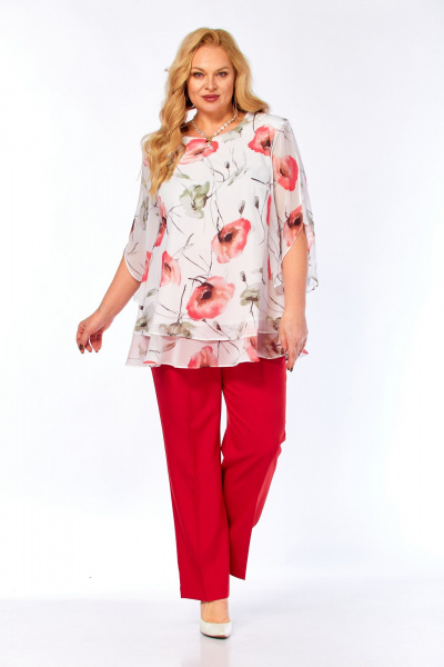 Блуза Элль-стиль 2213/13а белый_принт_маки - фото 2