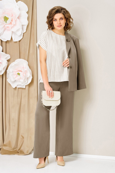 Блуза, брюки, жакет VOLNA 1462 бежевый - фото 3