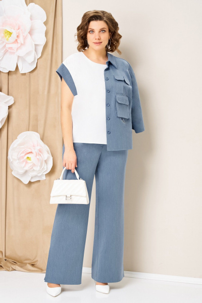 Блуза, брюки, жакет VOLNA 1463 голубой - фото 4