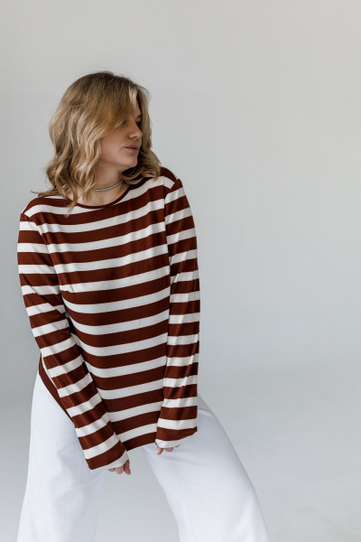 Лонгслив JoEmber 25 белый-коричневый - фото 1