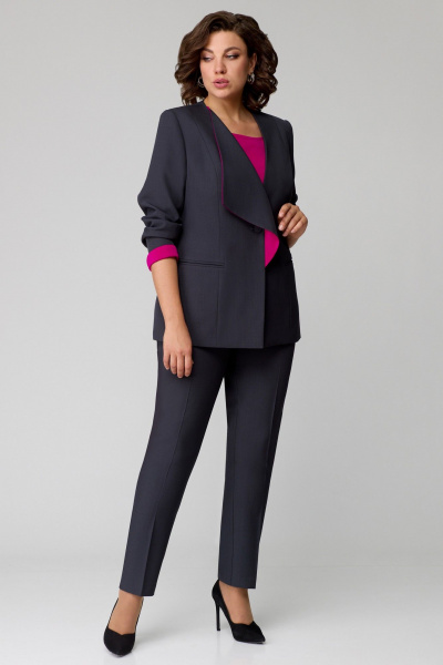 Блуза, брюки, жакет Мишель стиль 1145-1 черный/фуксия - фото 8