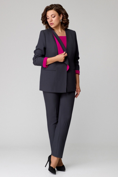 Блуза, брюки, жакет Мишель стиль 1145-1 черный/фуксия - фото 7