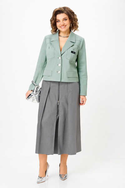 Жакет, юбка Aira Style 24139 серо-зеленый - фото 10