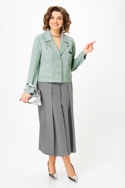 Жакет, юбка Aira Style 24139 серо-зеленый - фото 7