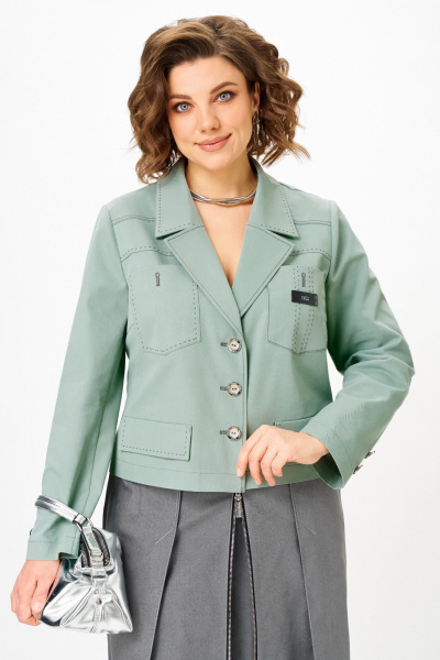 Жакет, юбка Aira Style 24139 серо-зеленый - фото 2