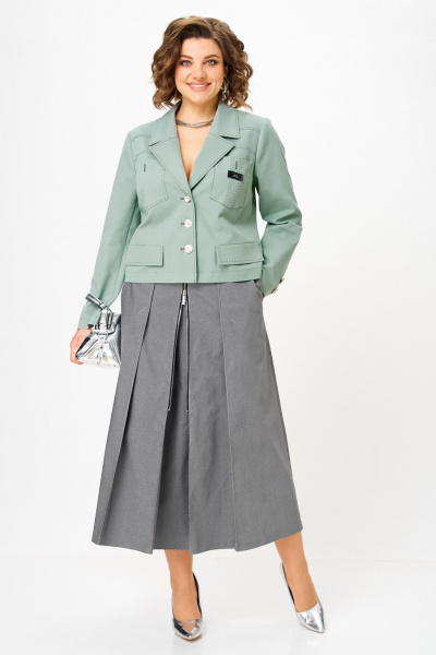 Жакет, юбка Aira Style 24139 серо-зеленый - фото 1