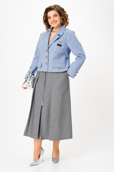 Жакет, юбка Aira Style 24139 серо-голубой - фото 9