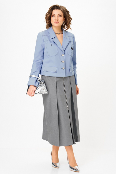 Жакет, юбка Aira Style 24139 серо-голубой - фото 7