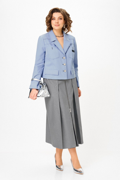 Жакет, юбка Aira Style 24139 серо-голубой - фото 6