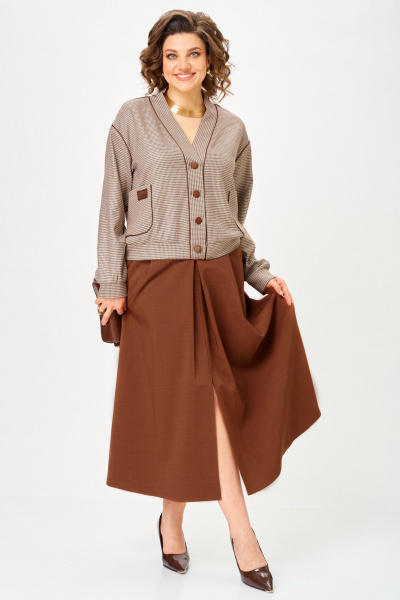 Жакет, юбка Aira Style 24131 бежево-коричневый - фото 11
