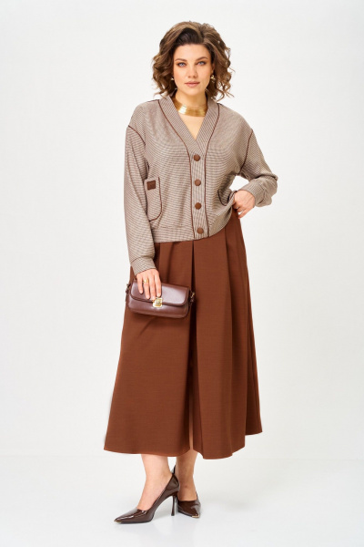 Жакет, юбка Aira Style 24131 бежево-коричневый - фото 5
