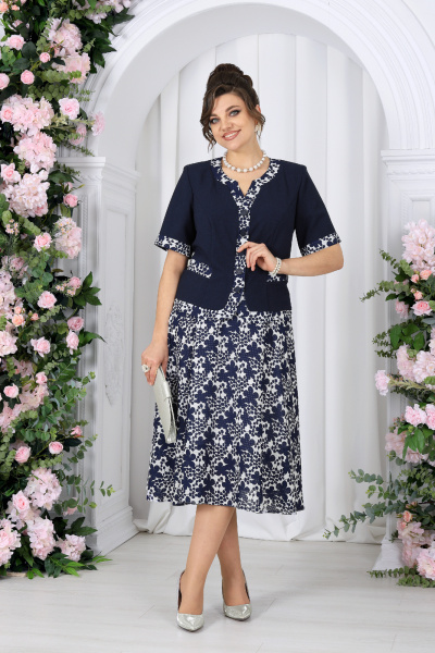 Блуза, юбка Ninele 5992 синий_цветы - фото 7