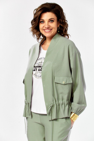 Брюки, жакет Ольга Стиль С-1011 серо-зеленый - фото 8