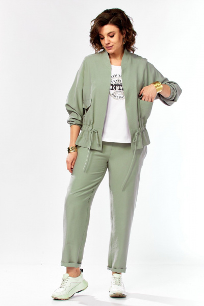 Брюки, жакет Ольга Стиль С-1011 серо-зеленый - фото 4