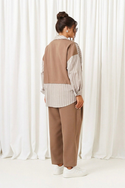 Брюки, рубашка Beautiful&Free 6439 какао+полоска - фото 6