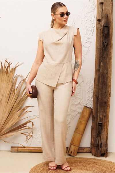 Блуза, брюки Мода Юрс 26-2972 бежевый - фото 3