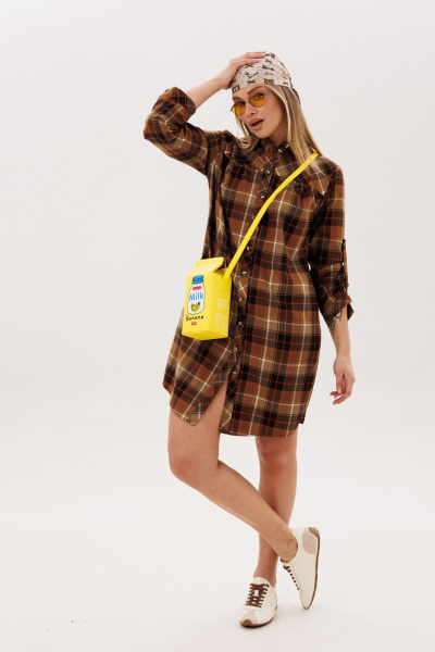 Платье Anelli 1835 карамельная-клетка - фото 3