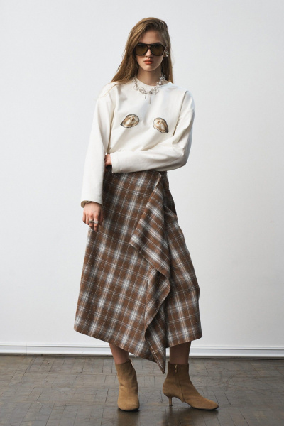 Юбка MilMil 1301 принт-клетка коричневый - фото 7