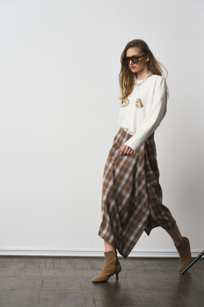 Юбка MilMil 1301 принт-клетка коричневый - фото 4