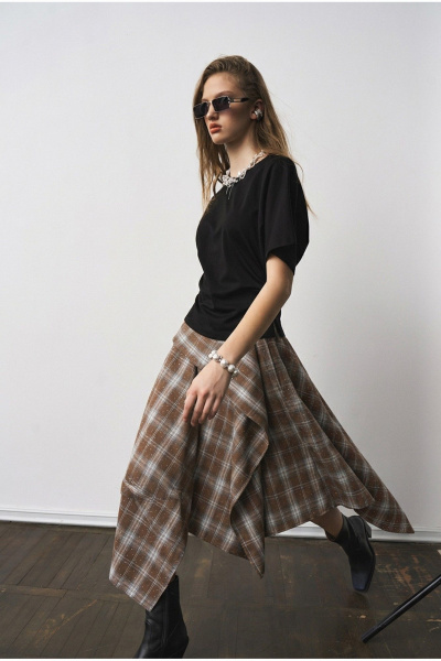 Юбка MilMil 1303 принт-клетка коричневый - фото 2