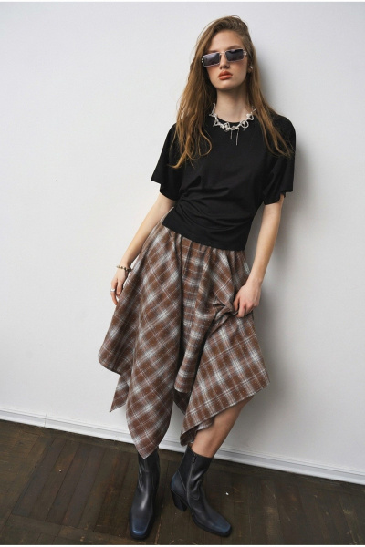 Юбка MilMil 1303 принт-клетка коричневый - фото 1