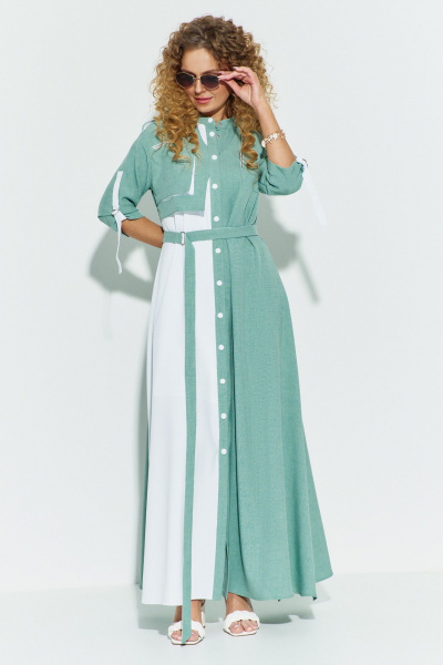 Платье Euromoda 691 бирюзовый/белый - фото 2