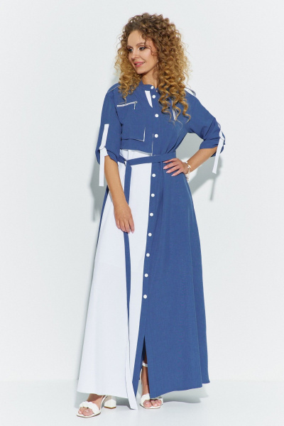 Платье Euromoda 691 синий/белый - фото 1