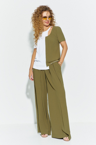 Блуза, брюки Euromoda 694 хаки/белый - фото 2